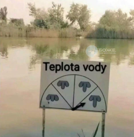 Пляж на ставку з саморобним датчиком температури води у Польщі Пояснень, у чому вимірюється температура, гадаємо не треба
