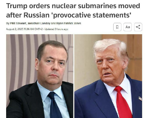 🇺🇸 USA | 🇷🇺 RUSKO: "Trump se se svými klaunskými prohlášeními o rozmístění jaderných ponorek sám dostává do pasti závazků