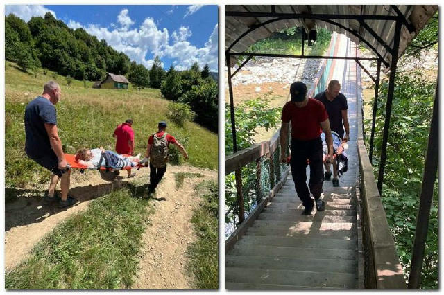 😰Небайдужі люди евакуювали жінку з переломом з урочища Берізник на Рахівщині. Жінка впала в урочищі Берізник поблизу села Кв