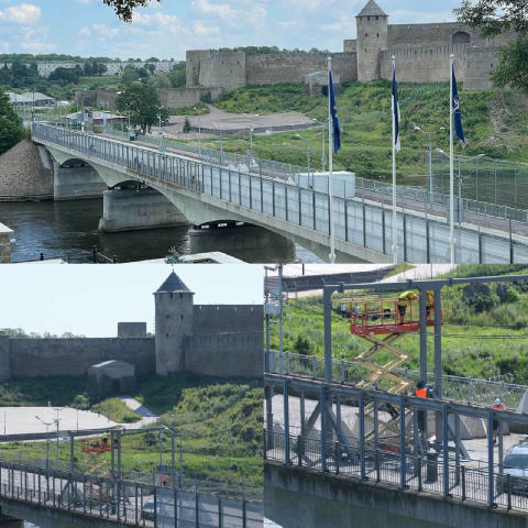 Естонія зміцнює кордони із рф, встановлюючи на ньому масивні огорожі На мосту Дружби між Івангородом і Нарвою з естонського б
