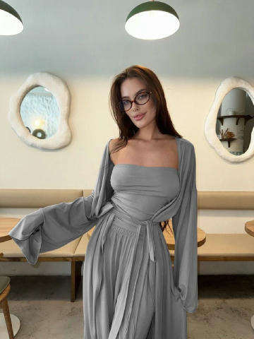 Костюм 3в1 (кардіган+топ+палаццо) 🌟Модель: 1630824 💵Ціна 820грн🔥 🧶Тканина: натуральна віскоза (Туреччина)🇹🇷 📐Розмір: 4