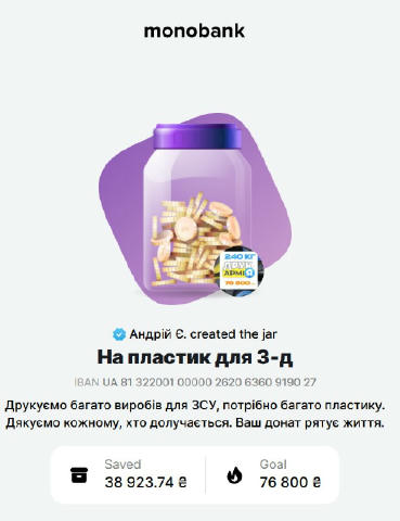 Понад половини банки вже зібрано, долучайтесь! https://send.monobank.ua/jar/6J8QWcReGn 💳Номер картки банки 4441 1111 2723 23
