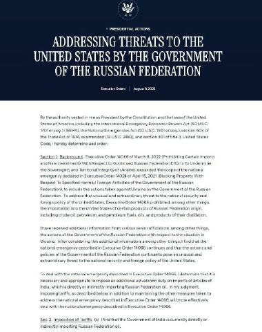 США начнут противодействовать угрозам со стороны РФ. Такой указ издали в Белом доме сразу после отлёта спецпосланника Уиткофф