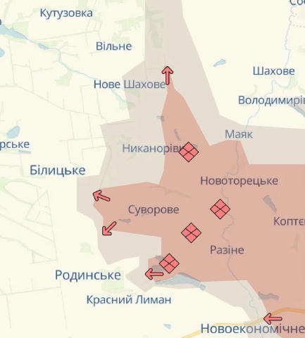 ⚫️Російські війська захопили населений пункт Затишок (Суворове) на Донеччині, – DeepState. Крім того, окупанти просунулися в 