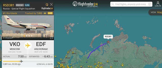 Спецборт из Москвы сейчас направляется в Аляску Согласно данным Flightradar24, самолет с регистрационным номером RA-96023 выл