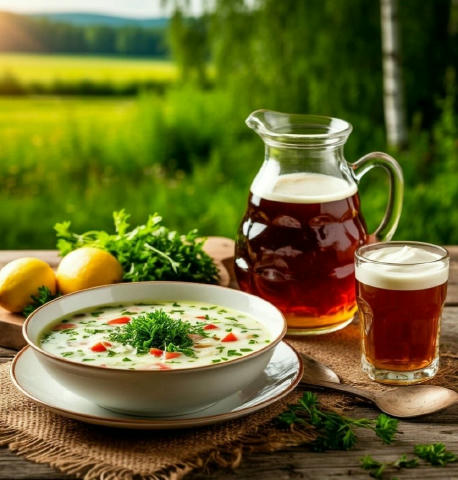 🥬 Окрошка на квасе: идеальное блюдо для жаркого лета! Ингредиенты: Картофель отварной – 3-4 шт. Колбаса вареная – 300 г Яйца