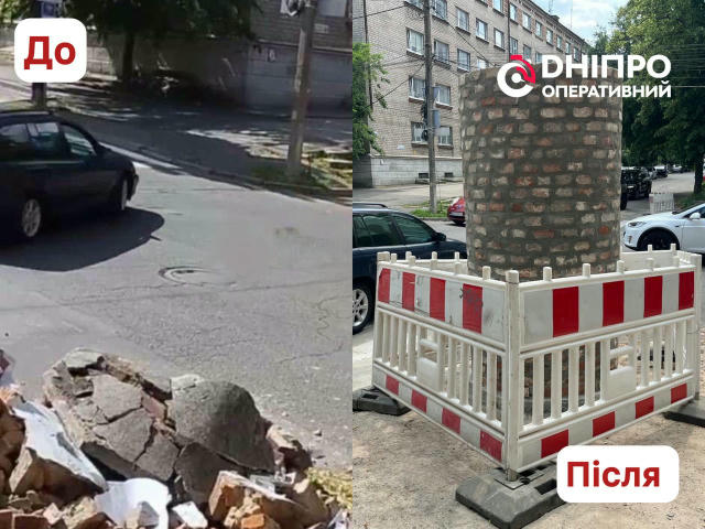 Комунальники відновлюють афішну тумбу 19-го сторіччя, яка була зруйнована декілька тижнів тому На даний момент цеглою укладен