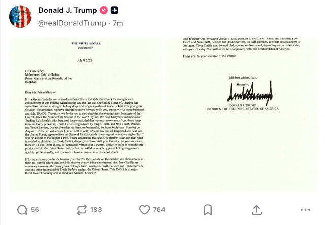 🇺🇸 Трамп опубликовал новые письма о пошлинах в отношении ряда государств с 1 августа Новые пошлины вводятся на уровне: 🇲🇩