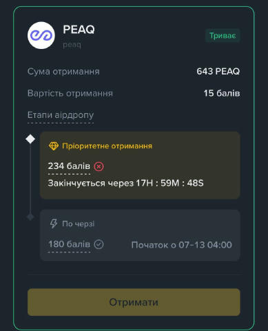 🤑Новий дроп від Binance Alpha Цього разу це проект $PEAQ, клеймити можемо вже зараз, знімають 15 поінтів 1️⃣Перші 18 годин: 