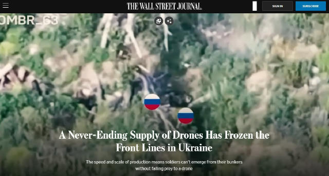 🇷🇺🇺🇦Массовое применение FPV-дронов заморозило фронт на Украине, — WSJ ▪️По данным издания, из-за широкого использования F