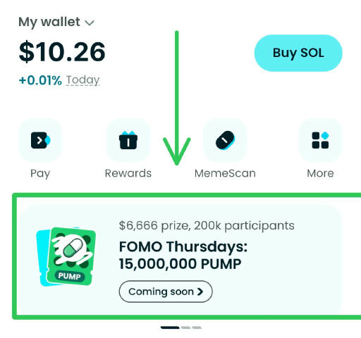 7.5$ від Bitget Wallet 👇🏻 Сьогодні знову стартує «FOMO» на 200к місць, 1 переможець забере 6666$ в токенах PUMP, і 10к пере