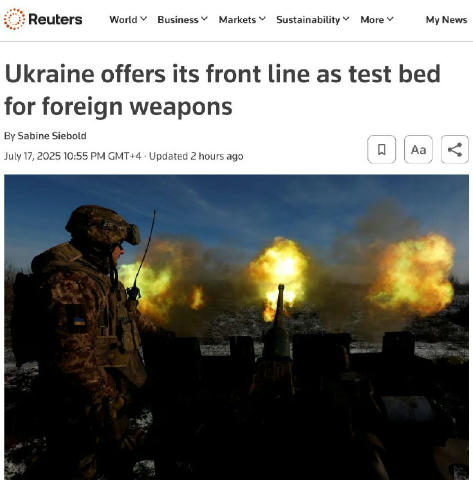 Украина предложила иностранным производителям оружия испытывать свои новейшие образцы на линии фронта, — Reuters. Как пишет а
