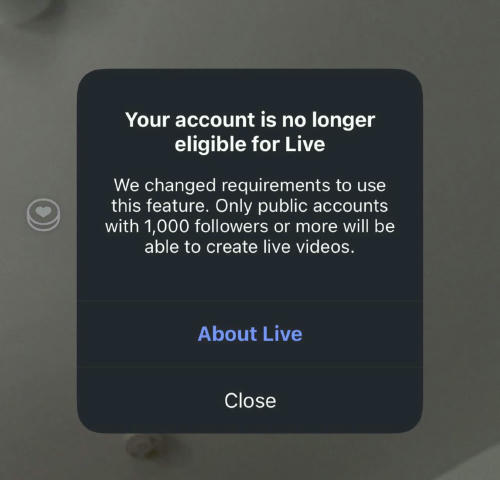 Користувачі Instagram тепер повинні мати публічний акаунт з мінімум 1 000 підписників, щоб вийти в прямий ефір на платформі, 
