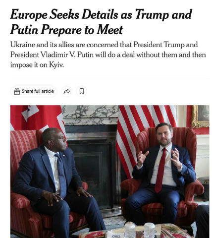 🎥 New York Times: европейские лидеры были «в ужасе» после первых известий о переговорах Путина и Уиткоффа. Европейцы обеспок