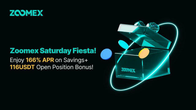 🎉 Zoomex Saturday Fiesta is LIVE! 🕖 Every Sat, 00:00–23:59 (UTC) 🔥 Open a position & earn up to $116! 💰 Enjoy 166% APR on
